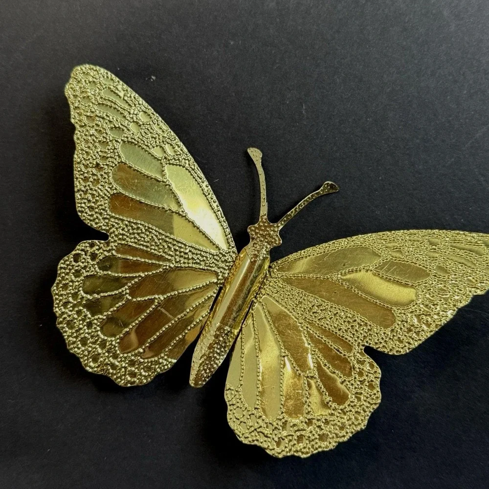 Vintage Mid Century Modern Butterfly Home Interior Metal Wall Decor Art Gold MCM